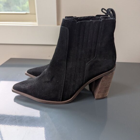 Vince Camuto black Suede Western Cowboy Bootie Chunky Heel - Picture 6 of 15